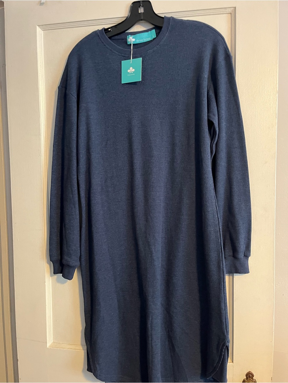 Girls' Navy Ribbed Long-Sleeve Casual Dress by